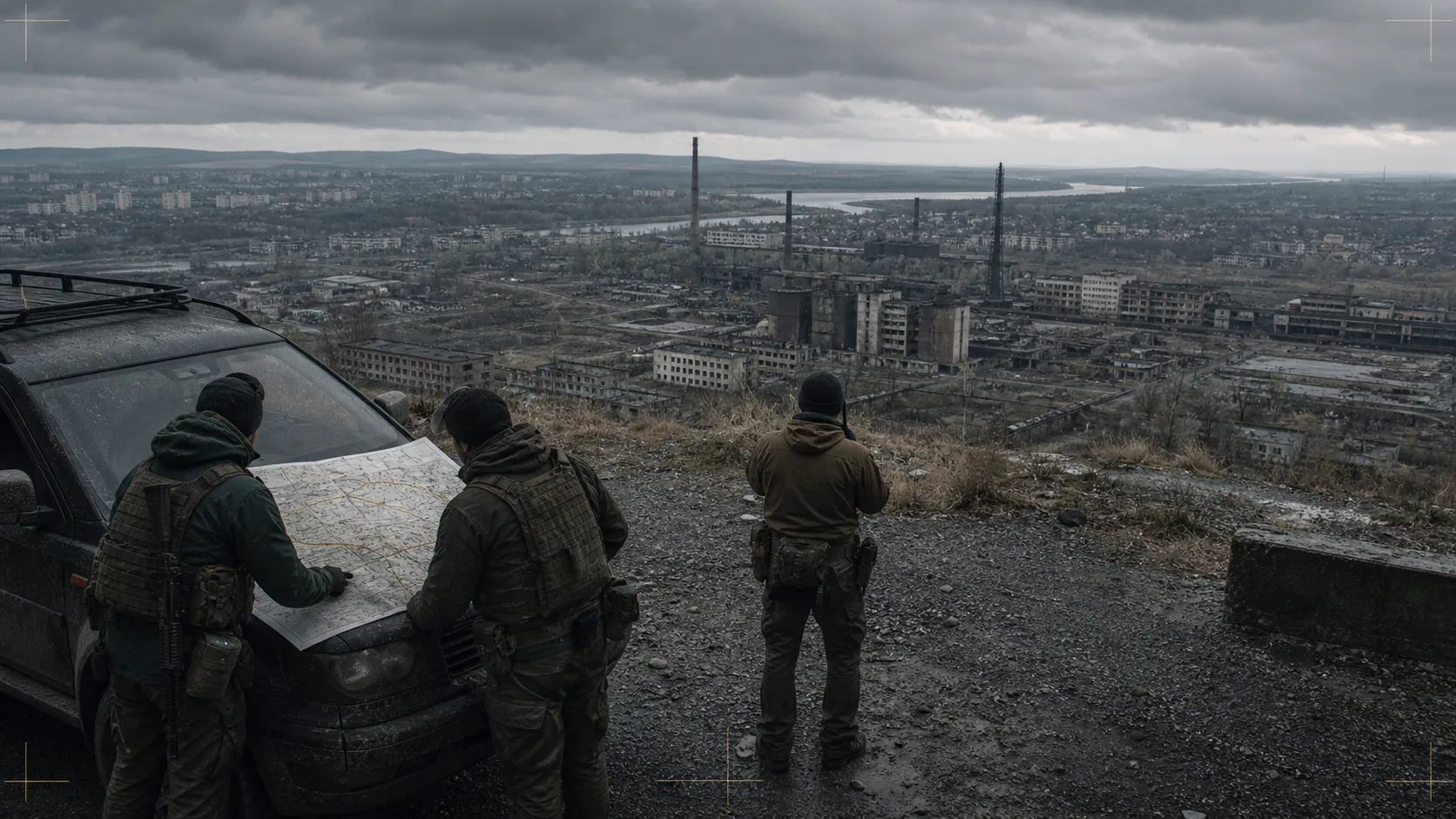 A tactical team reviews a field map before deploying